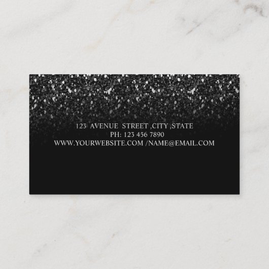 Black Glitter Sequins Elegant Visitekaartje (Achterkant)