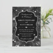 Black Glitter Shimmer Retro Luxe Frame Wedding Kaart (Staand voorkant)