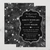 Black Glitter Shimmer Retro Luxe Frame Wedding Kaart (Voorkant / Achterkant)