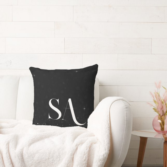 Black Glitter Sierkussen met Initialen (Bank)