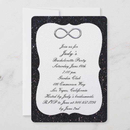 Black Glitter Silver Infinity Bachelorette Party Kaart (Voorkant)