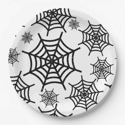 Black Glitter Spiderweb Halloween Papieren Bordje (Voorkant)