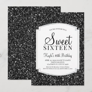 Black Glitter Sweet 16 Uitnodigingen