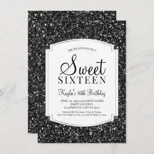 Black Glitter Sweet 16-uitnodigingen Kaart
