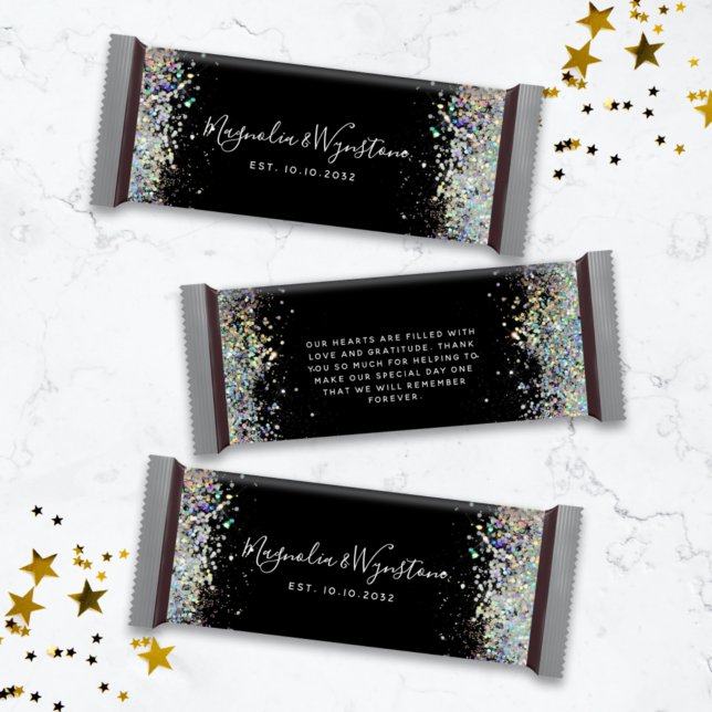 Black Glitter Wedding Favor Snoep Bar Wrapper (Creator heeft geüpload)