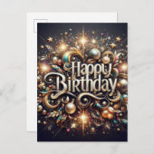 Black Glittere Elégante carte postale Anniversaire (Devant / Derrière)