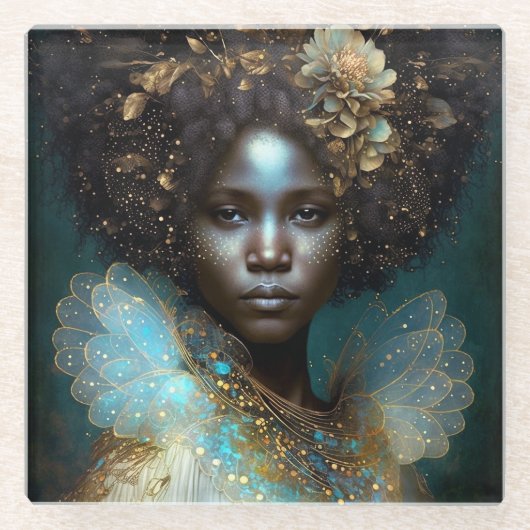 Black Goddess Fantasy Art Glazen Onderzetter (Voorkant)