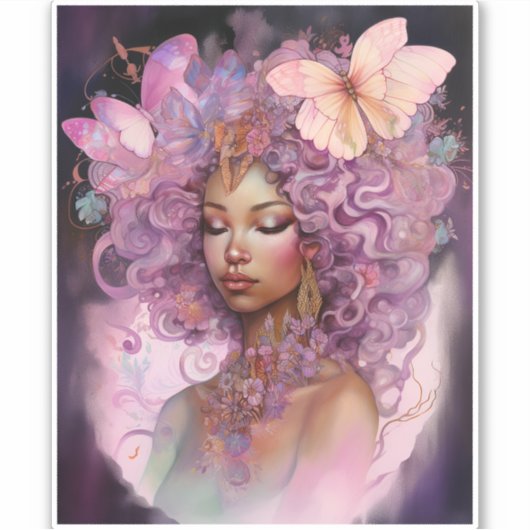 Black Goddess Pink Paars Fantasy Art Sticker (Voorkant)