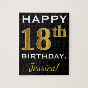 Black, Gold 18th Birthday + Custom Name Legpuzzel