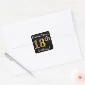 Black, Gold 18th Birthday + Custom Name Vierkante Sticker (Envelop)