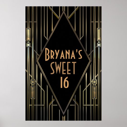 Black Gold 20 Art Deco Gatsby Welkomstbanner Poster (Voorkant)