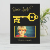 Black & Gold 21e verjaardag Uitnodiging (Staand voorkant)