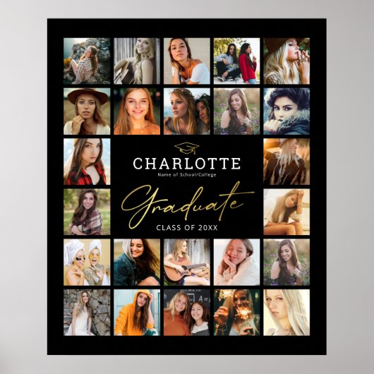 Black Gold 24 Photo Collage Poster de graduation (Devant)