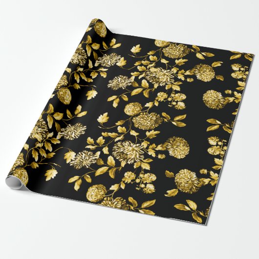 Black Gold 2 Floral Toile Cadeaupapier (Uitgerold)