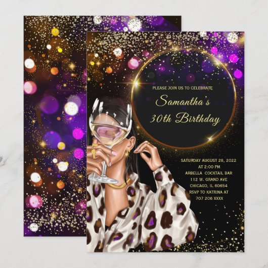 Black Gold 30th Birthday Invitation Kaart (Voorkant / Achterkant)