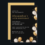 Black Gold 34e anniversaire invitations Balloon<br><div class="desc">Invitations de 34e anniversaire noir et or simple moderne calligraphie typographie féminine jalon classique élégant glam célébration</div>