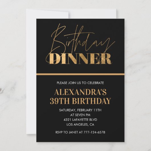 Black Gold 39e anniversaire invitation Dinner Chic (Devant)