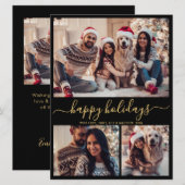 Black Gold 4 Photo Happy Holidays Carte de Noël (Devant / Derrière)