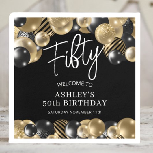 Black Gold 50th Birthday Servet