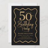 Black Gold 50th Birthday Wavy Border Kaart (Voorkant)