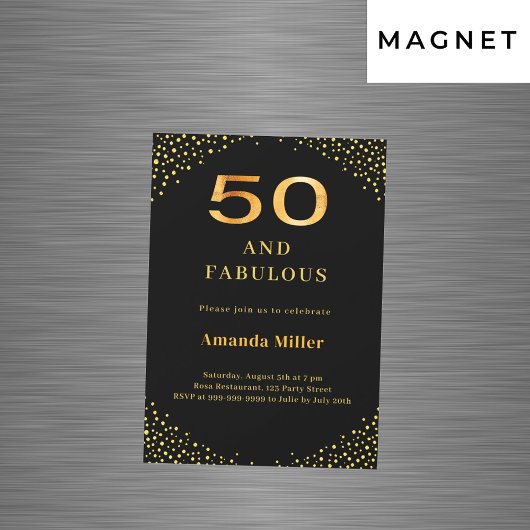 Black gold 50th fabulous birthday magnetische uitnodiging