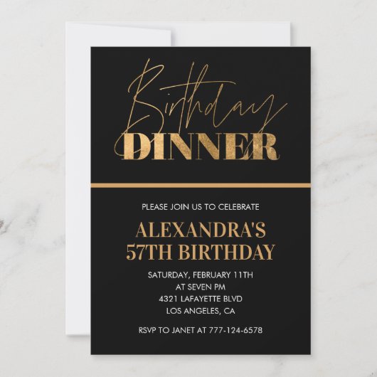 Black Gold 57e anniversaire invitation Dinner Chic (Devant)