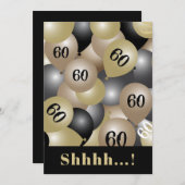 Black Gold 60th Birthday Ballonuitnodiging Kaart (Voorkant / Achterkant)