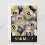 Black Gold 60th Birthday Balloon Invitation<br><div class="desc">Au-dessus de la colline,  les ballons noirs et d'or surprennent l'invitation de la fête. Âge et nom de la personne honorée.</div>