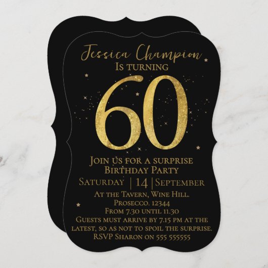 Black & Gold 60th Birthday Invitation (Devant / Derrière)