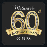 Black & Gold 60th Birthday Stickers<br><div class="desc">Black & Gold 60th Birthday Stickers with added bling of diamonds. This square sticker may be used for birthday favor tags or stickers on favors.</div>