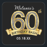Black & Gold 60th Birthday Stickers<br><div class="desc">Black & Gold 60th Birthday Stickers with added bling of diamonds. This square sticker may be used for birthday favor tags or stickers on favors.</div>