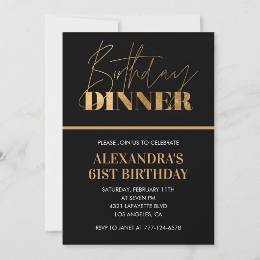 Black Gold 61e anniversaire invitation Dinner Chic (Devant)
