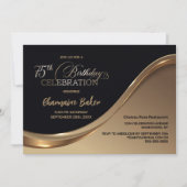 Black Gold 75th Birthday Party Invitation (Devant)