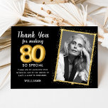 Black Gold 80th Adult Birthday Photo Invitation<br><div class="desc">Black Gold 80th Adult Birthday Photo Invitation</div>