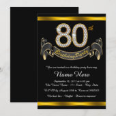 Black Gold 80th Birthday Party Kaart (Voorkant / Achterkant)