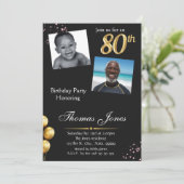 Black Gold 80th Photo Anniversaire Invitation (Debout devant)