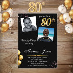 Black Gold 80th Photo Anniversaire Invitation<br><div class="desc">80e modèle d'invitation personnalisé fête d'anniversaire. Si vous planifiez une 80ème fête,  c'est parfait !</div>