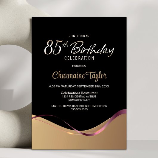 Black Gold 85th Birthday Party Invitation