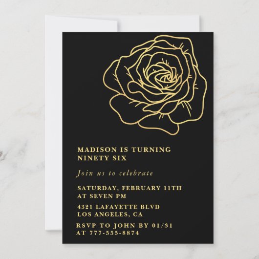 Black Gold 96e anniversaire invitations Floral (Devant)
