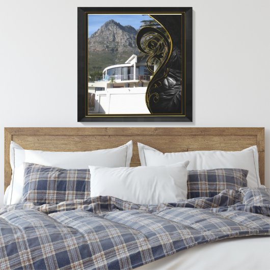 Black Gold Abstract Filigree Canvas Afdruk (Insitu (Slaapkamer))