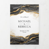 Black Gold Abstract Ink QR Code Weddenschap Drieluik Uitnodiging (Cover)