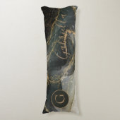 Black Gold Abstract marmer monogram Lichaamskussen (Voorkant Verticaal)