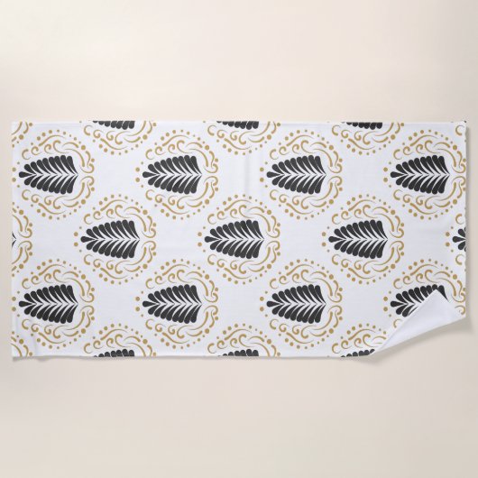 Black & Gold Abstract Paisley Leafs Pattern Strandlaken (Voorkant)