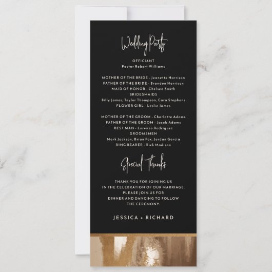 Black & Gold Abstrait Watercolor Wedding Programme (Dos)