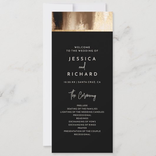 Black & Gold Abstrait Watercolor Wedding Programme (Devant)