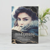 Black Gold Afstuderen Foto Aankondiging (Staand voorkant)