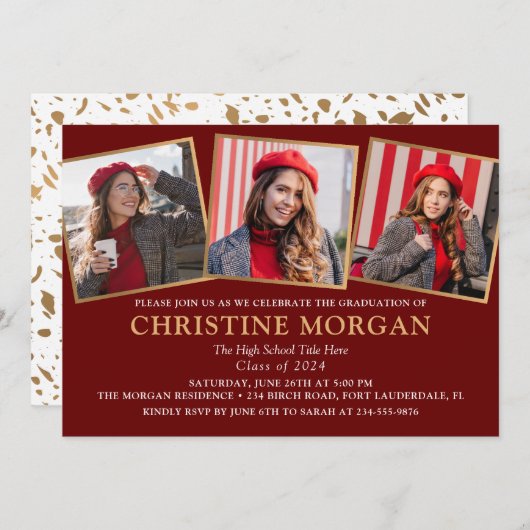 Black Gold Afstuderen Foto Afstuderen aankondiging (Voorkant / Achterkant)