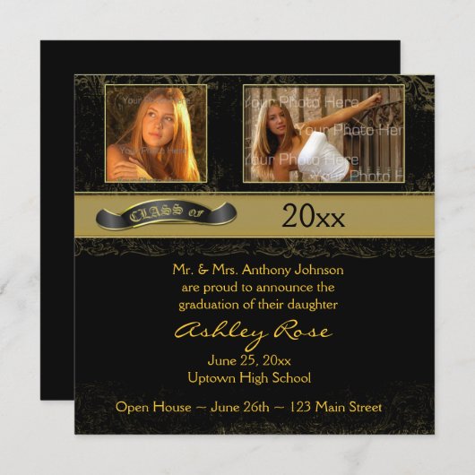 Black Gold Afstuderen-fotokaart Aankondiging (Voorkant / Achterkant)
