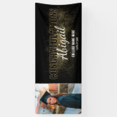 Black & Gold Afstuderen Gefeliciteerd Foto Spandoek (Verticaal)