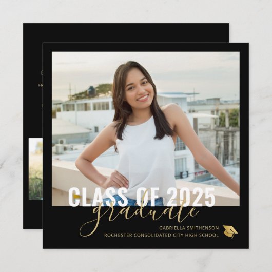 Black Gold Afstuderen Open House Square Announcem Aankondiging (Voorkant / Achterkant)